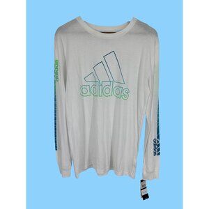 Adidas Boys White Long-Sleeve Logo Shirt XL (18/20) 100% Cotton